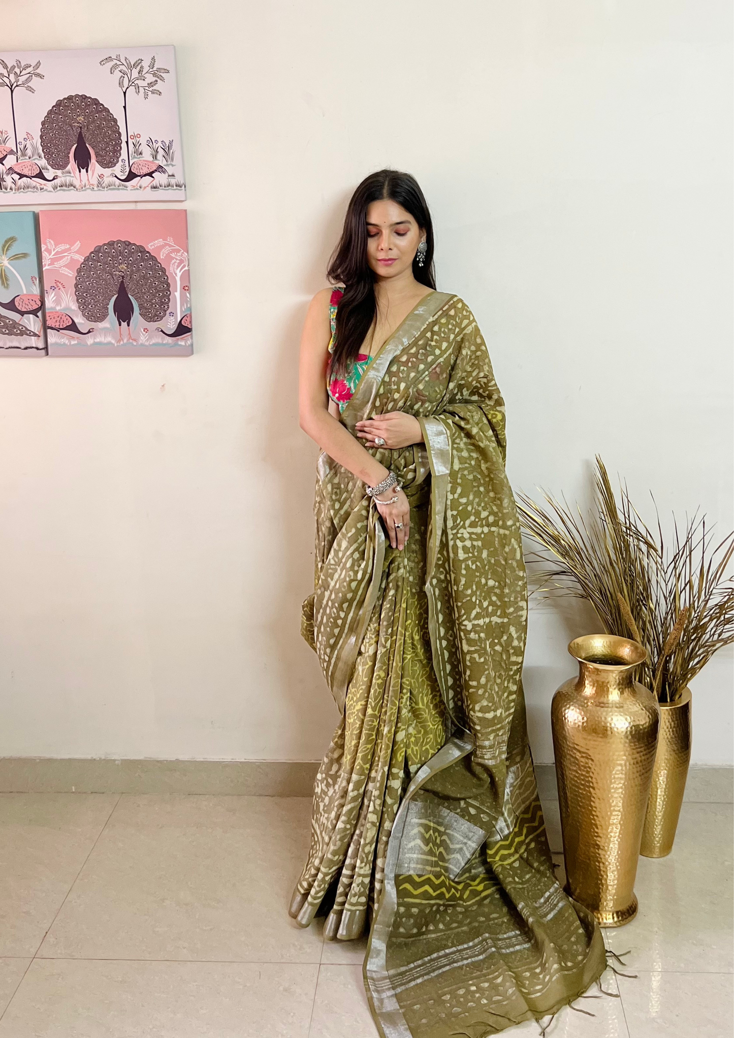 Handblock Printed Linen Cotton Saree