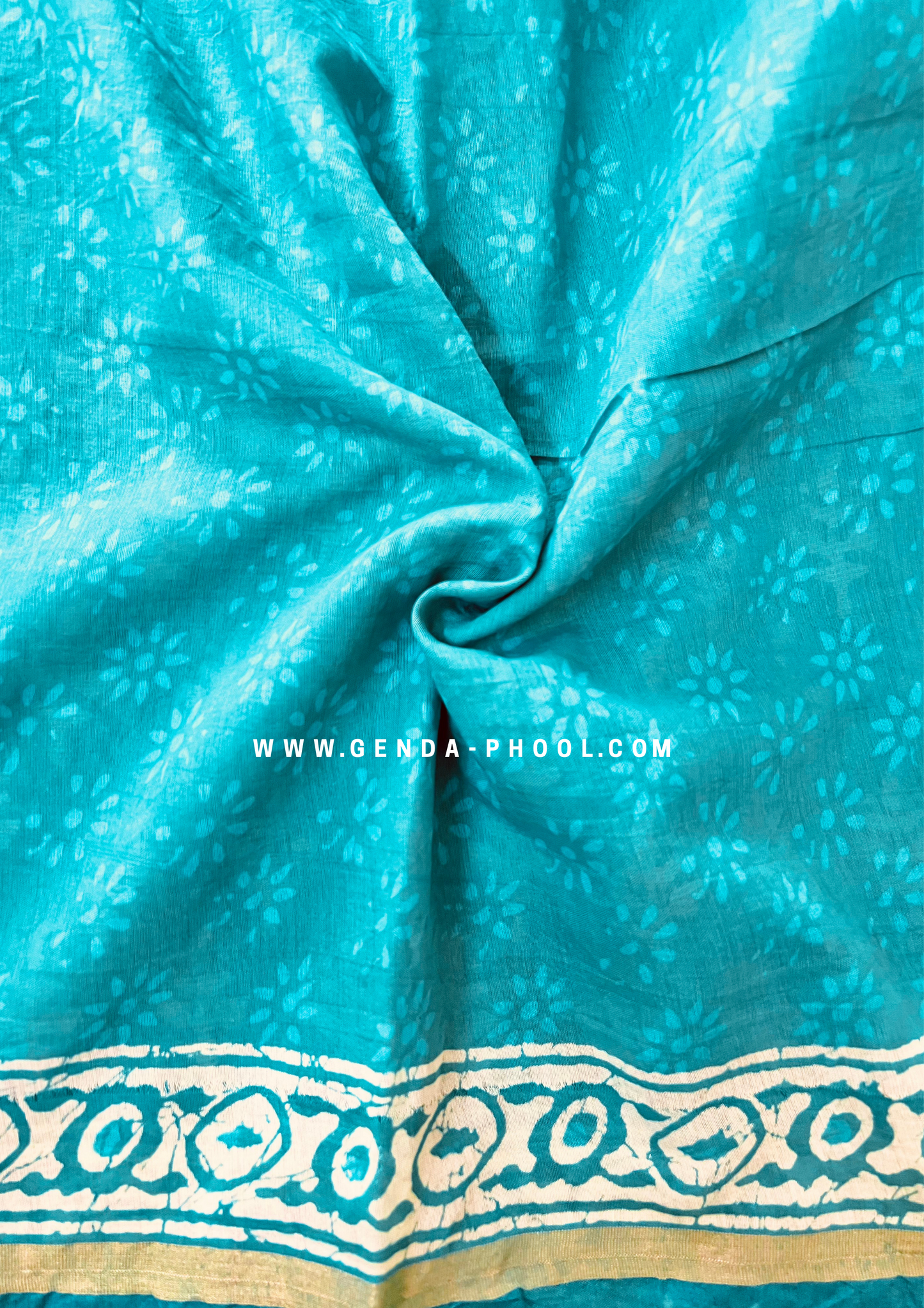 Dabu Hand-Block Chanderi Cotton Silk Saree with Zari Border