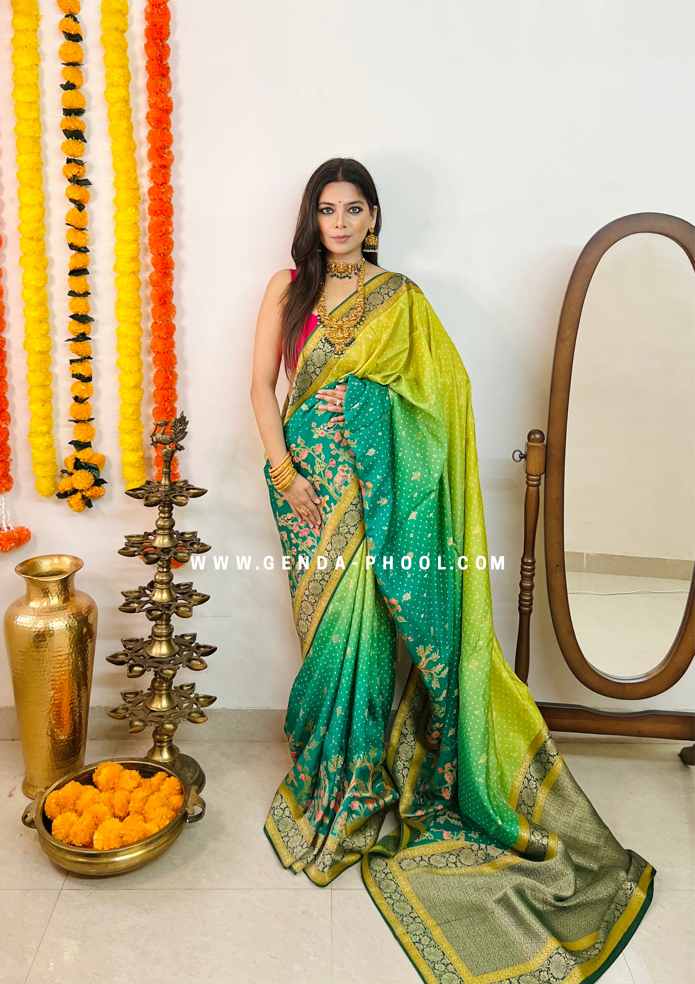 Yellow color banarasi silk saree with golden zari weaving work