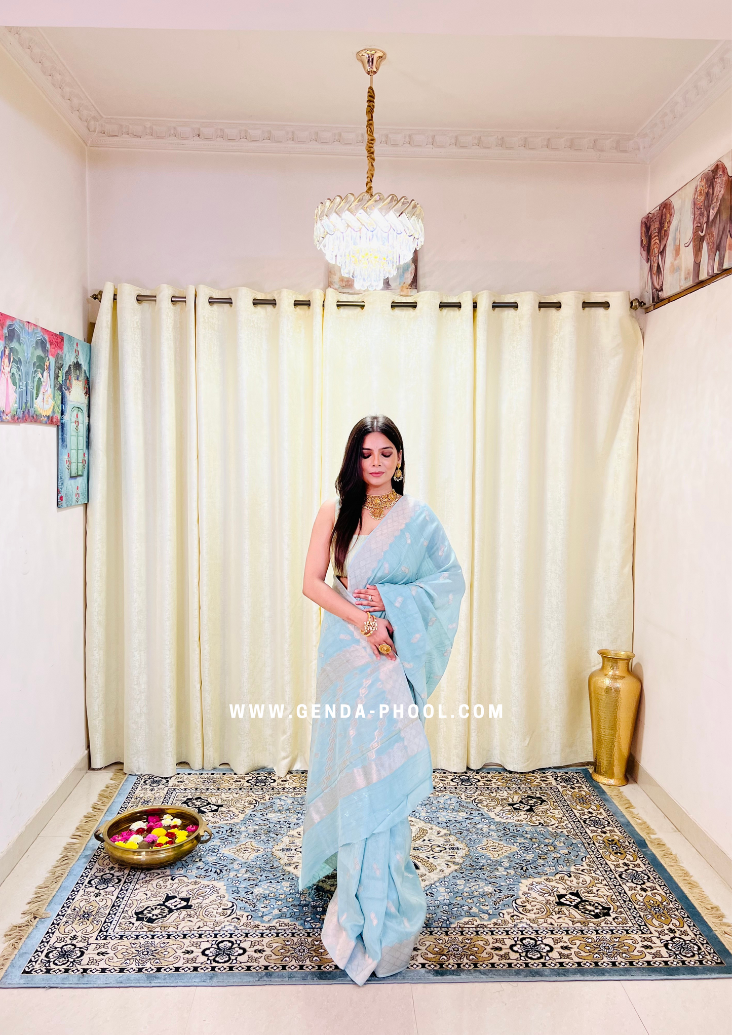 Pastel Silk Cotton Saree with Woven Zari Work