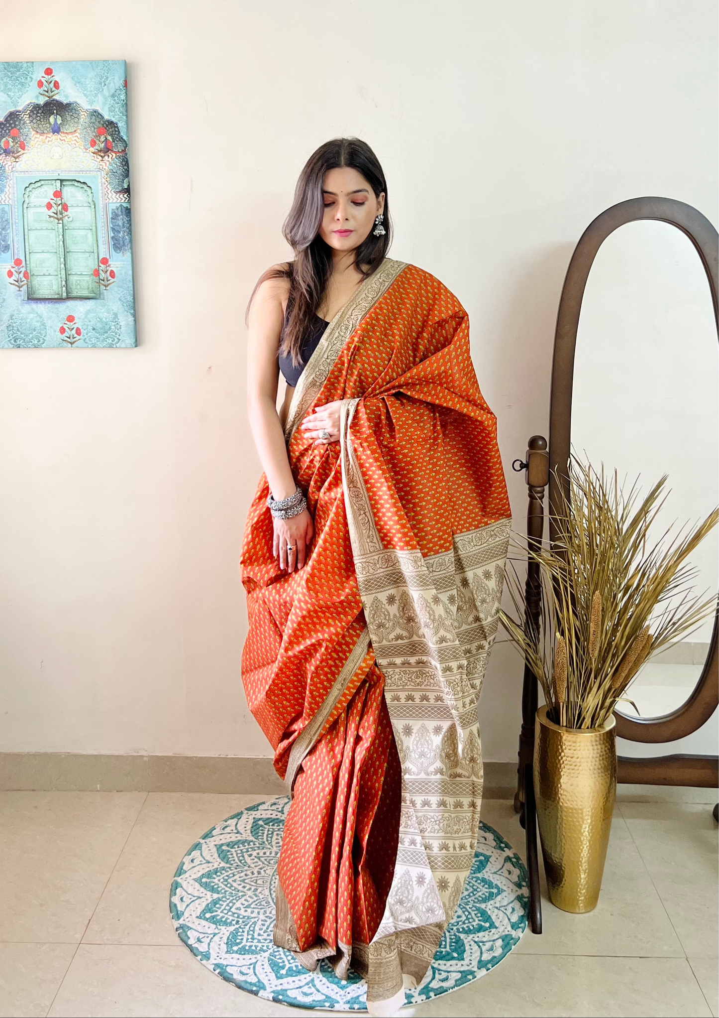 Buti Print Malai Cotton Saree