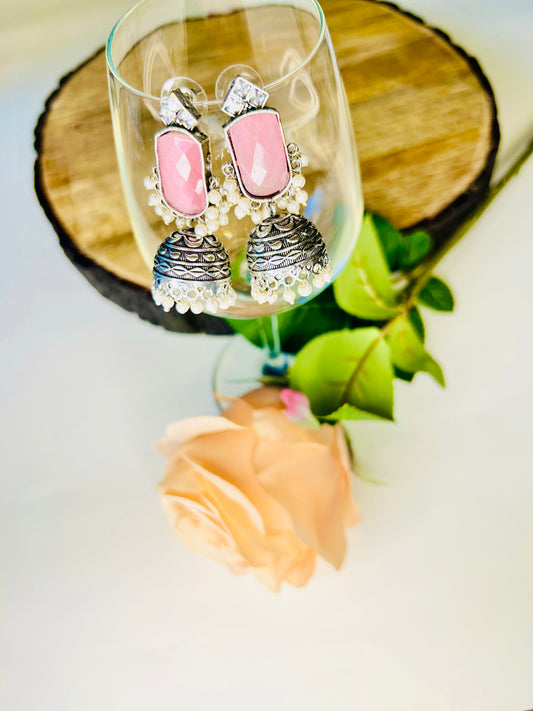 Rose Quartz Romance German Silver Earrings