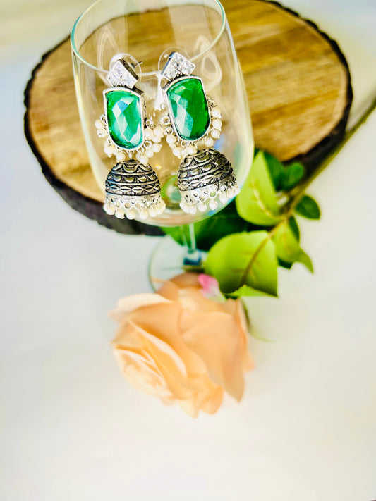 Emerald Elegance German Silver Earrings