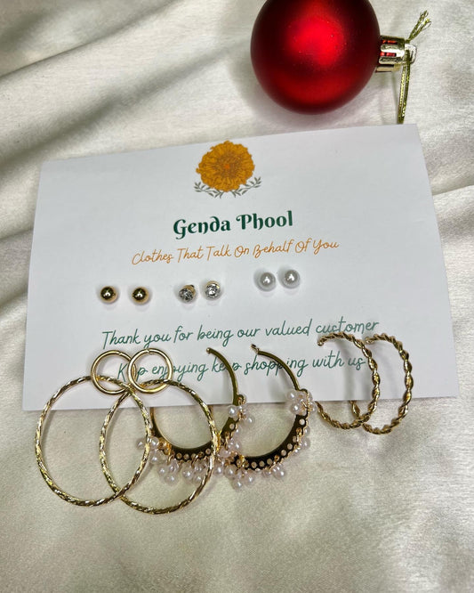 Set of 6 golden pearl earrings