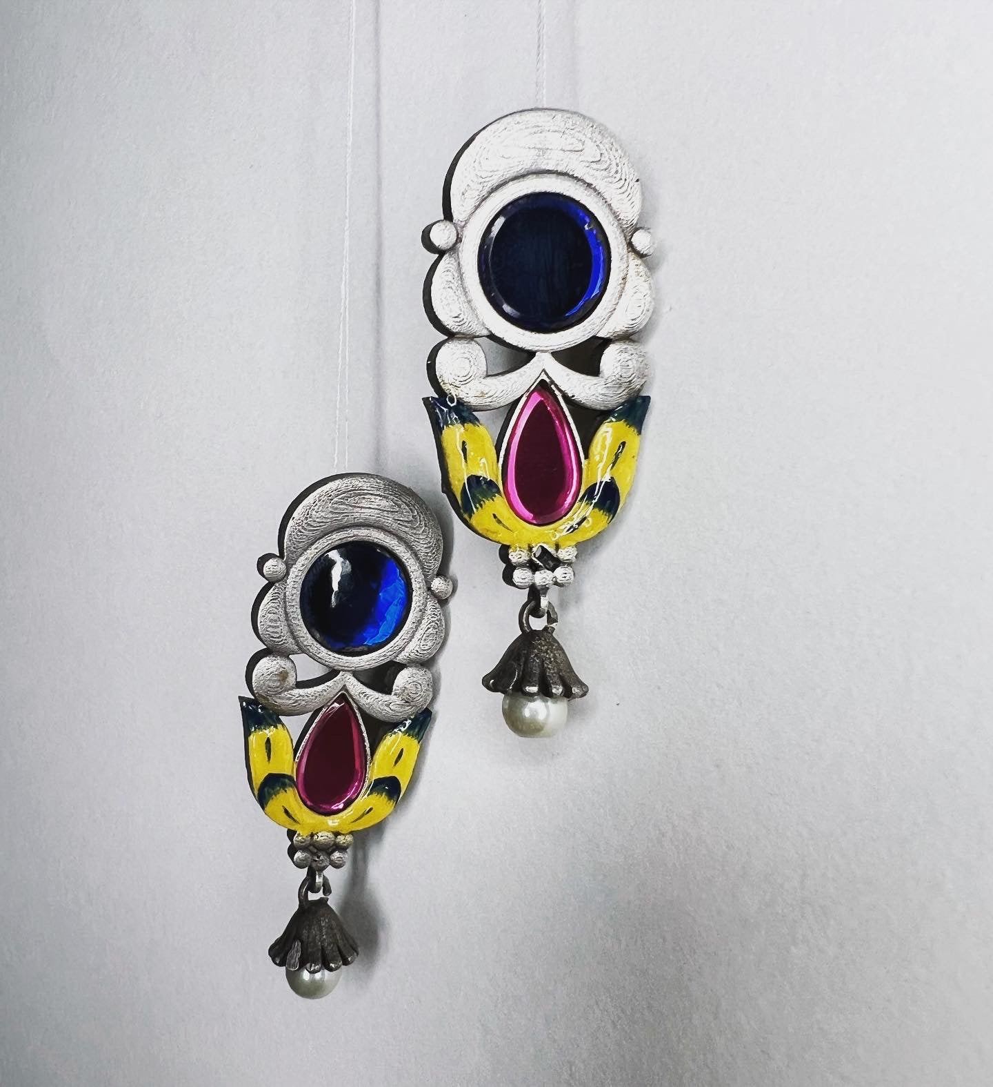 Blue antique pearl earrings