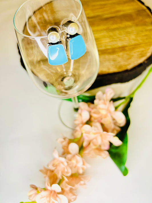 Aquamarine Pearl Elegance German Silver Earrings