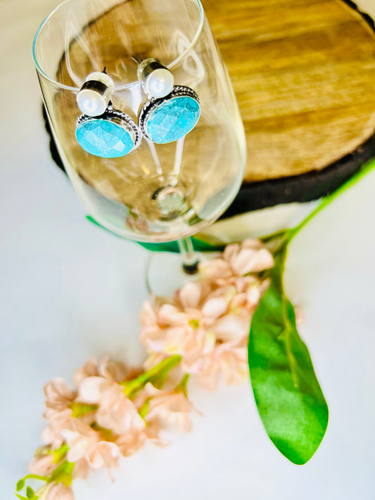 Turquoise Pearl Elegance German Silver Earrings