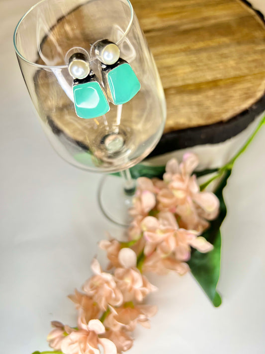 Prehnite Pearl Elegance German Silver Earrings