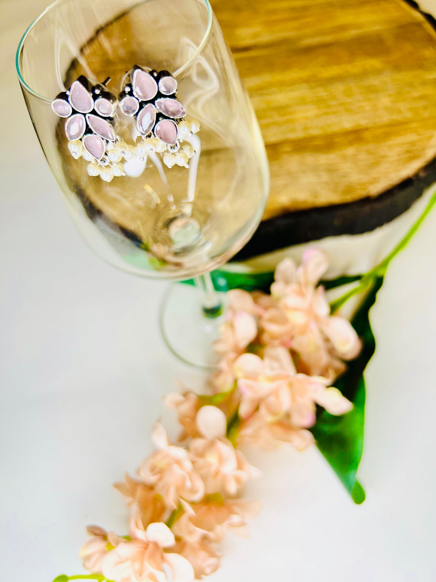 Rose Quartz Pearl Romance German Silver Earrings